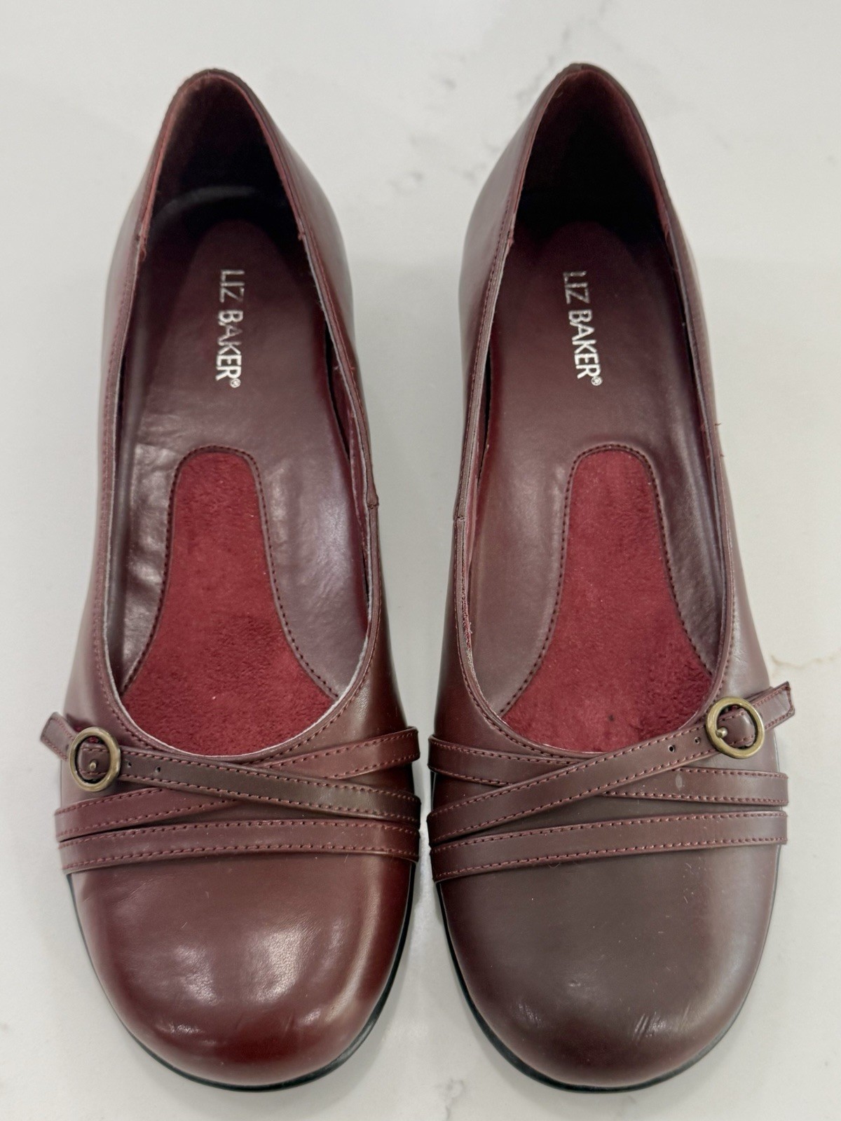 Vintage Liz Baker Women’s Sz 8M Burgundy Leather Slip On Casual Loafers NWT
