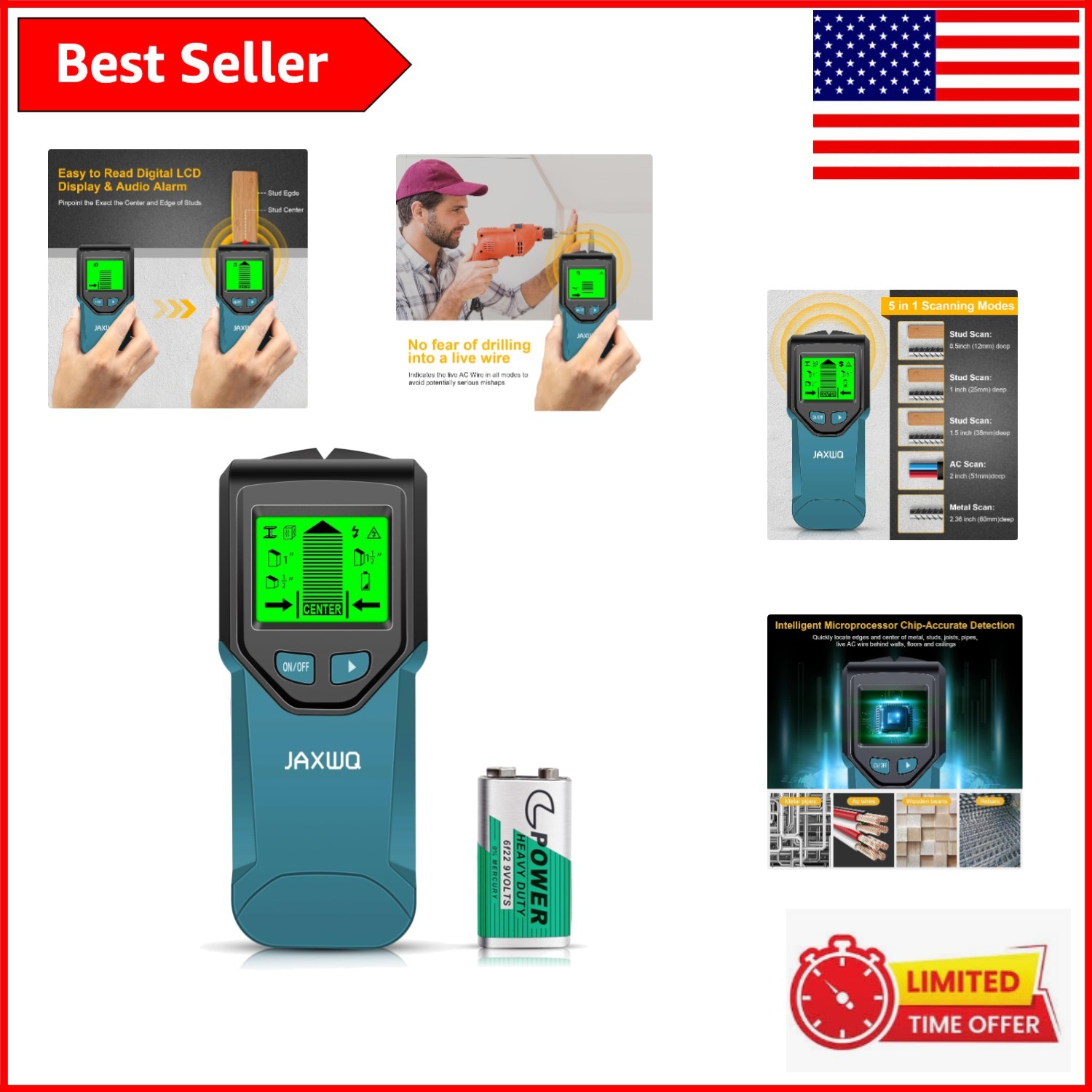 Smart 5 in 1 Stud Finder with LCD Display & Micro-Sensor for Safe Home Projects
