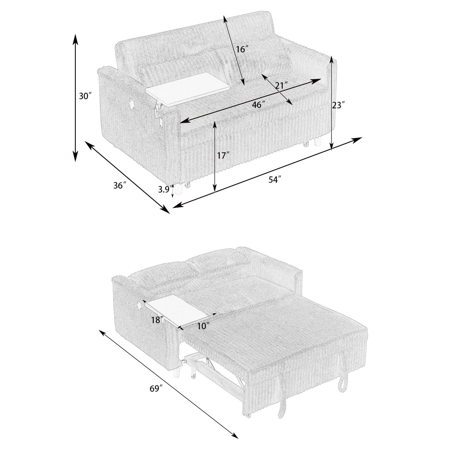 Convertible Sleeper Sofa Bed Loveseat Sofa with Pull Out Bed & USB Ports Green
