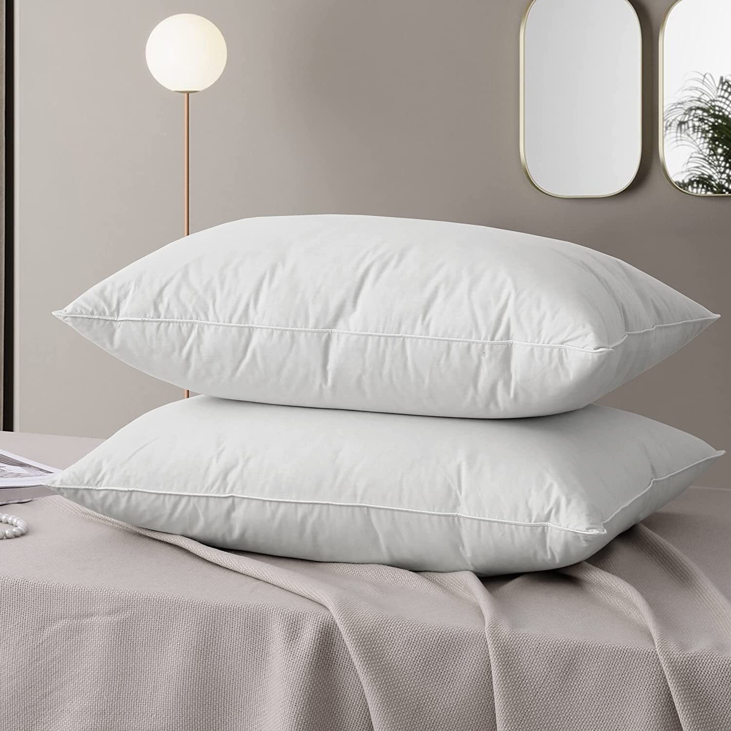 2/4 Pack Luxury Goose Down Pillow Queen Size Feather Pillow Insert Soft Support