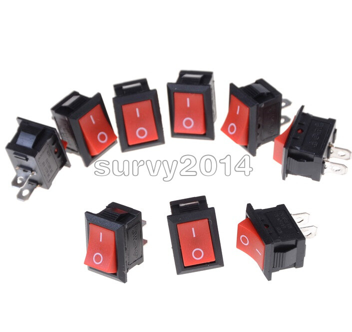 5Pcs NEW Red Rocker Switch 2 Pin KCD1-101 250V 6A Boatlike Switch