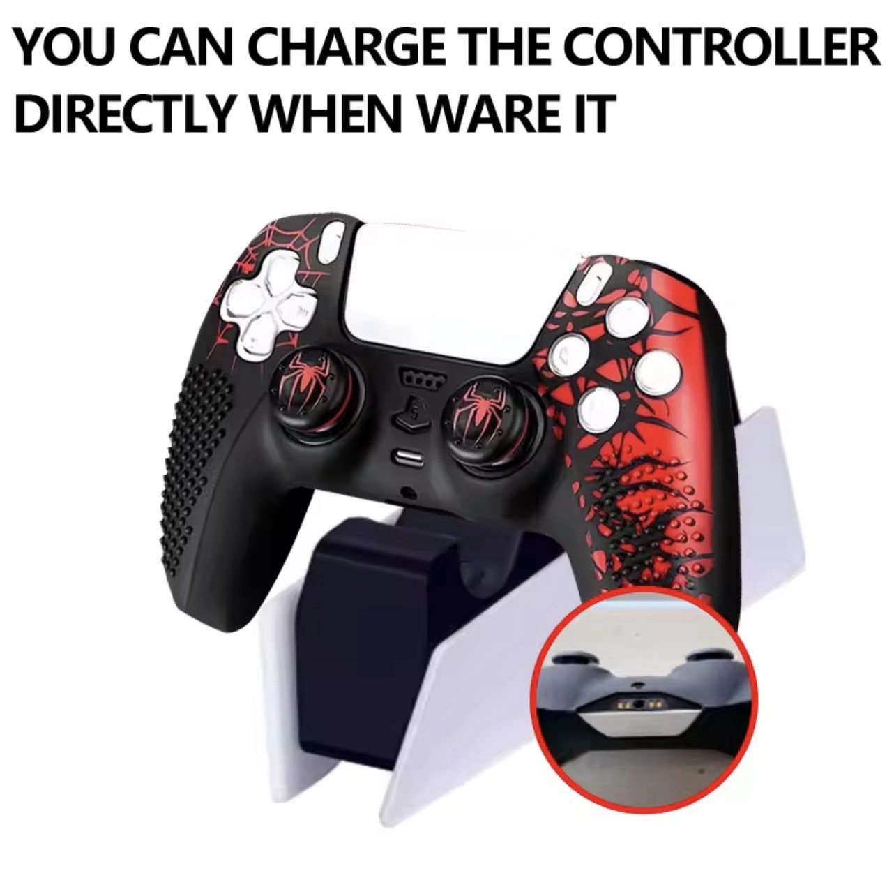 Spider-Themed PS5 Controller Skin Set Black/Red Anti-Slip Ergonomic