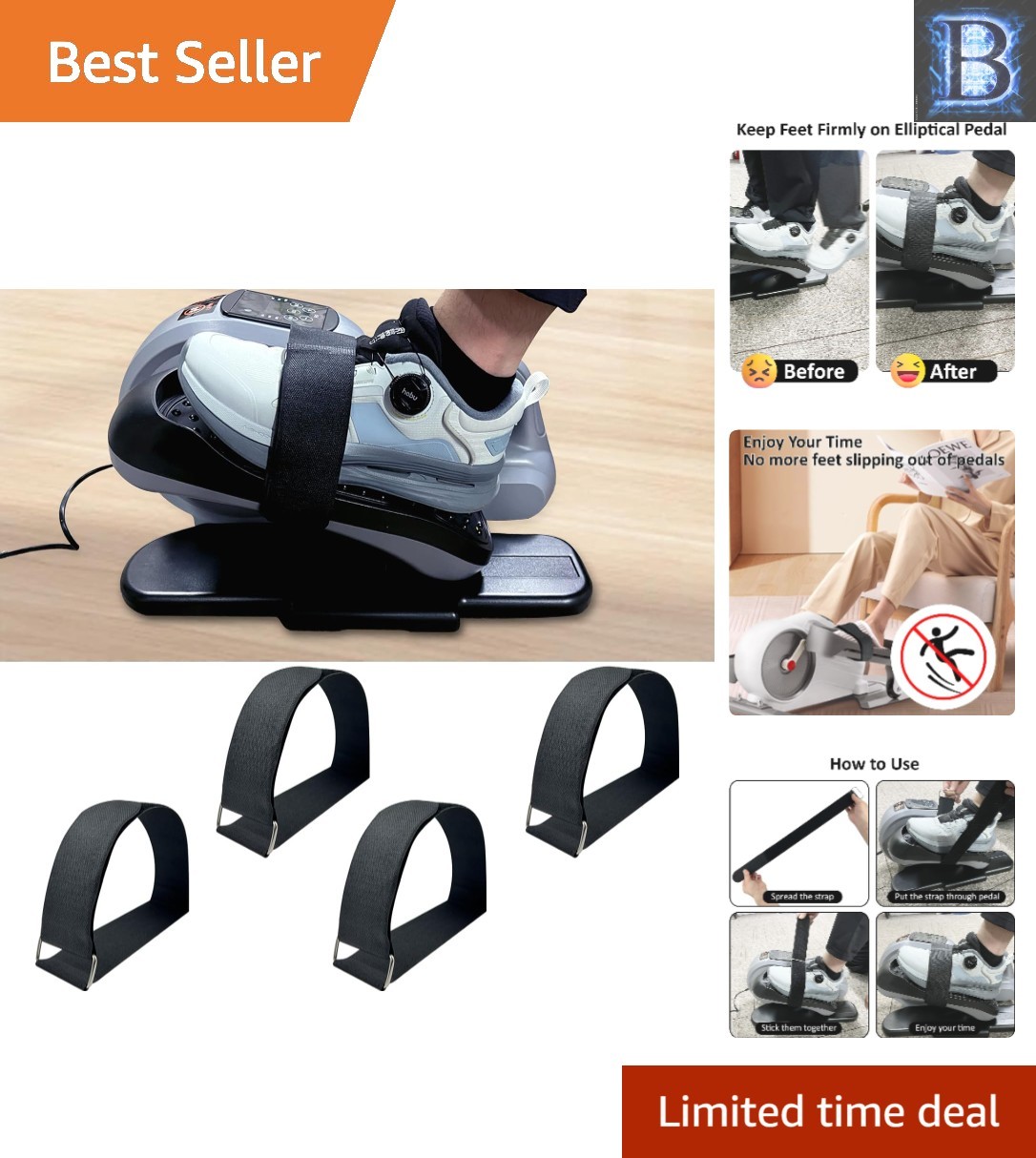 Secure & Adjustable 4 Pcs Pedal Straps for Under Desk Elliptical Exercisers