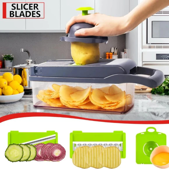 Multi-Function 9-in-1 Vegetable Chopper & Mandoline Food Slicer – Compact Design