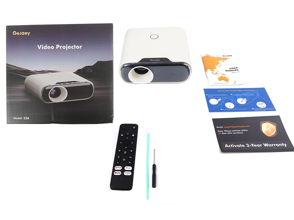 GOIAEY C26 WHITE BLACK FHD WI-FI 6 BLUETOOTH 5.2 USB-A HDMI PORTABLE PROJECTOR