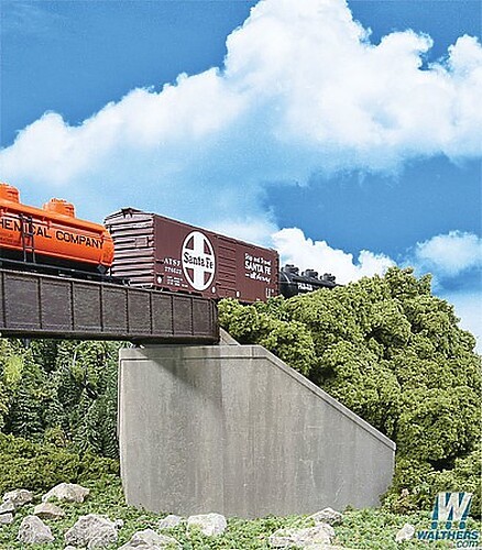 Walthers Single-Track Railroad Bridge Concrete Abutments (2) Kit - HO Scale
