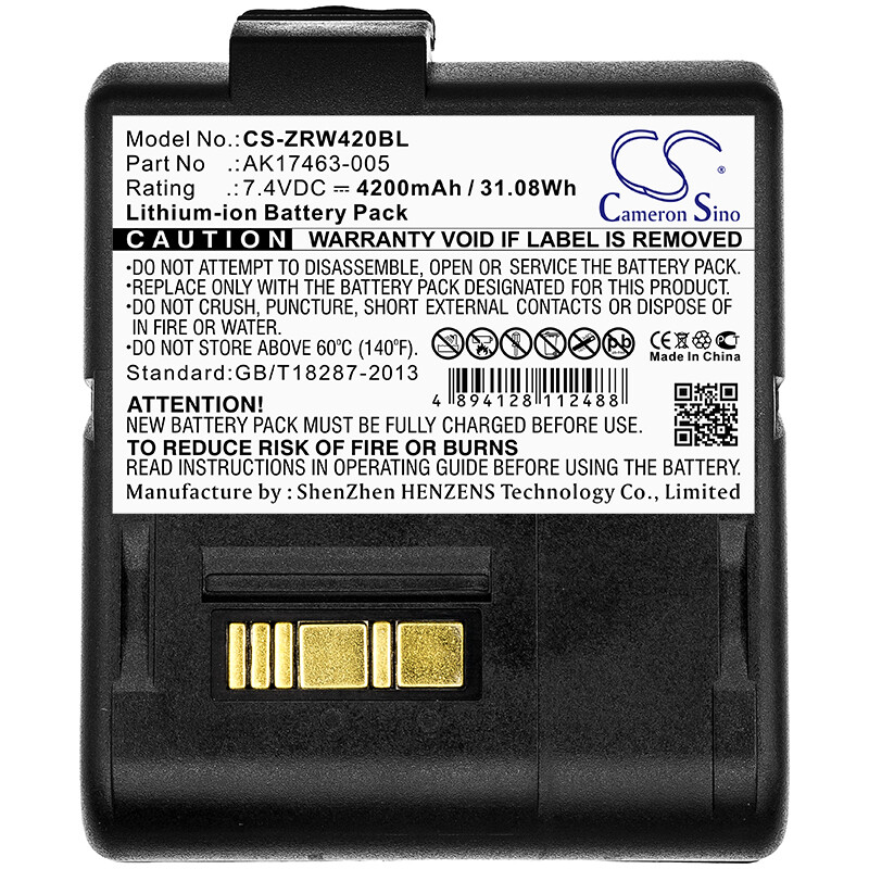 4200mAh Battery For Zebra RW420,L405,RW420 EQ , PN:CT17102-2,AK17463-005,31.08Wh