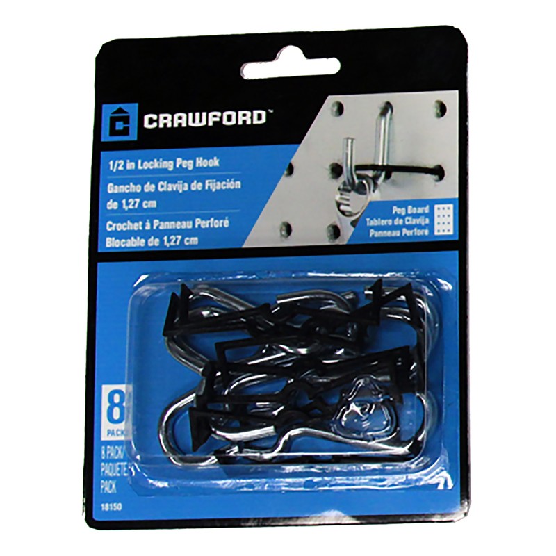 Crawford 18150 Black/Silver Zinc Peg Hook for 1/8 and 1/4 in. Pegboard 4.6 L in.