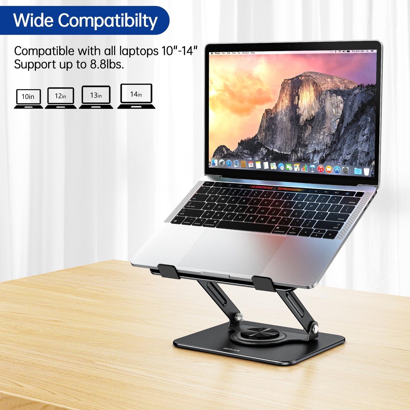 Laptop Stand with 360° Rotating Base, Ergonomic Adjustable Notebook Riser, Fo...