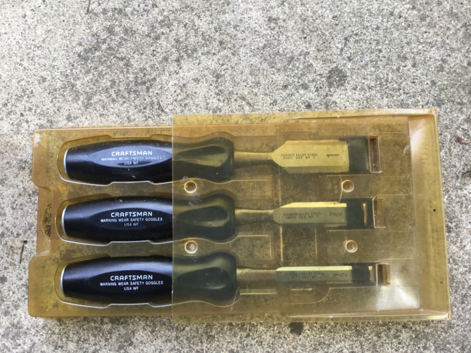 Craftsman Wood Chisels Set 3pc Black Handel USA WF 36851, 36852, 36853 ,1/2"-1"