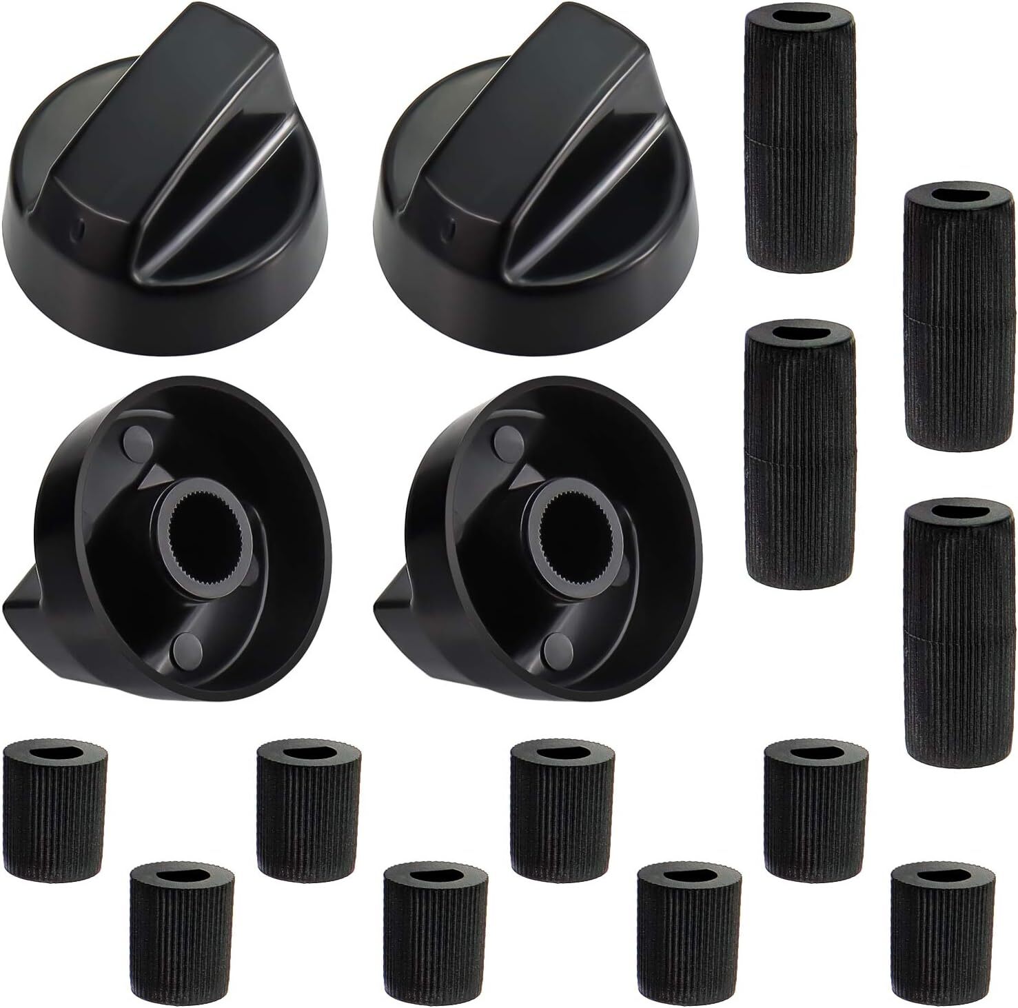 4 Pack Universal Control Knobs with 12 Adapters for Oven Stove Range, Black