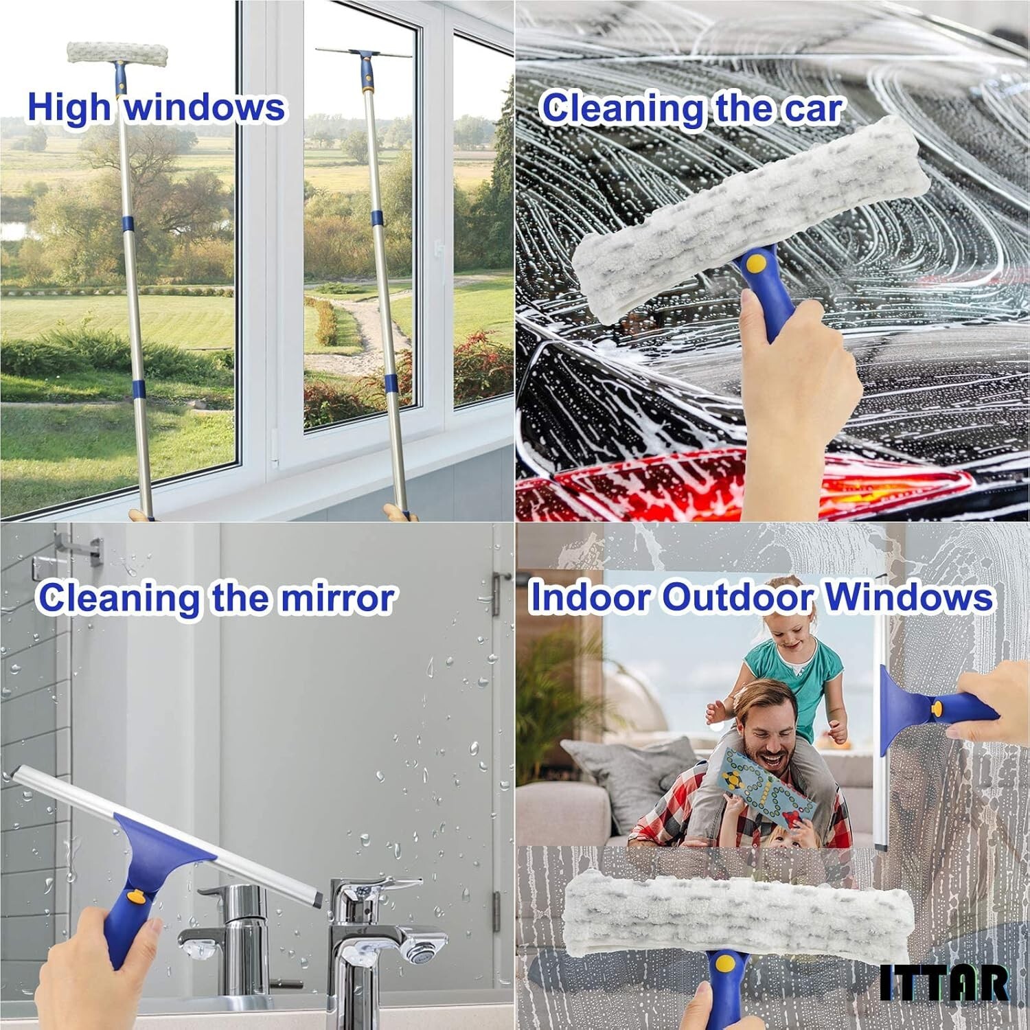 Professional Window Cleaning Kit with Microfiber Pads & Stainless Steel Poles