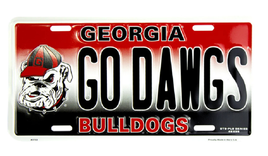 University of Georgia Bulldogs GO DAWGS Aluminum Metal License Plate Sign Tag