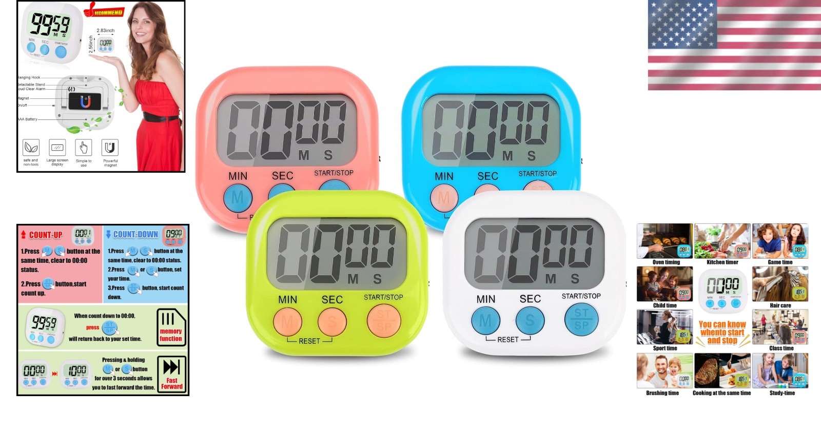 Compact Multi-Function Timer with Bright LCD - Perfect for Home & Outdoors