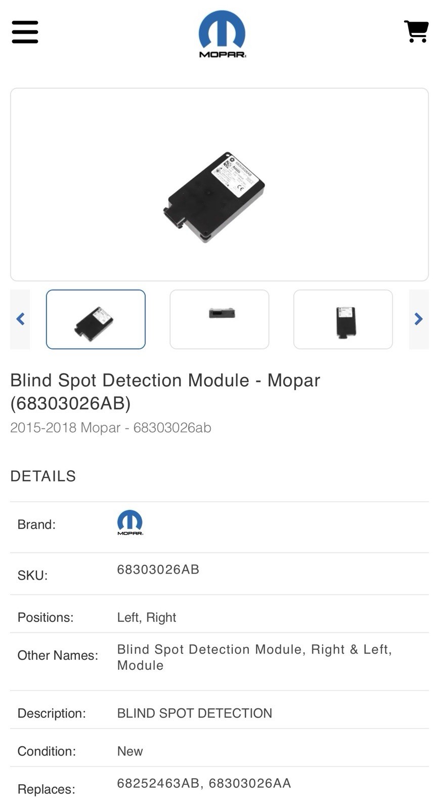 NEW Genuine Mopar 68303026AB Blind Spot Detection Module Jeep Dodge RAM