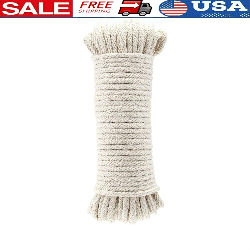 Braided Cotton Rope 50ft Durable Multi-Purpose Cord DIY Crafts Clothesline New