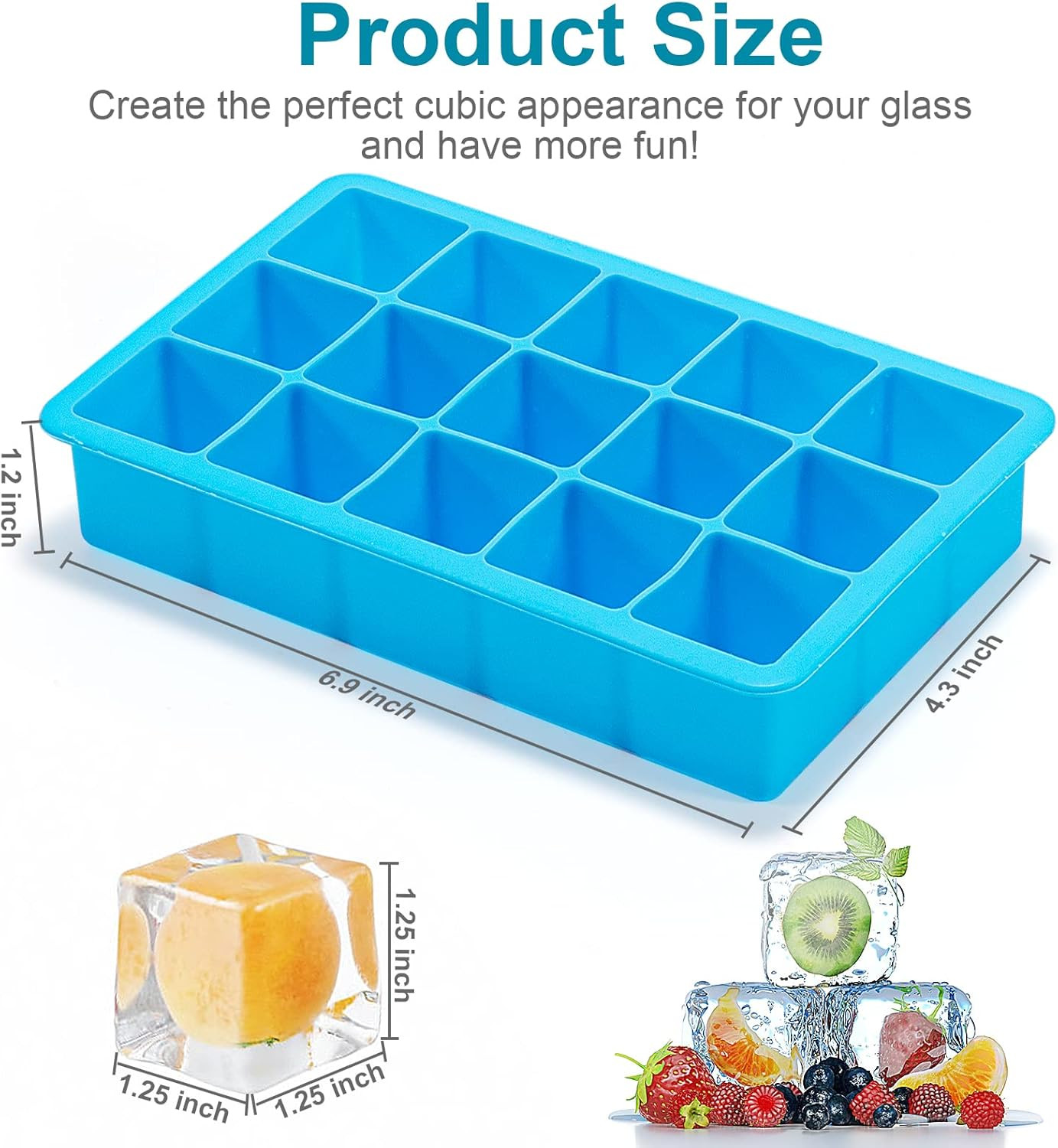2 Pack Silicone Ice Cube Trays, Easy Release Flexible Molds, BPA Free
