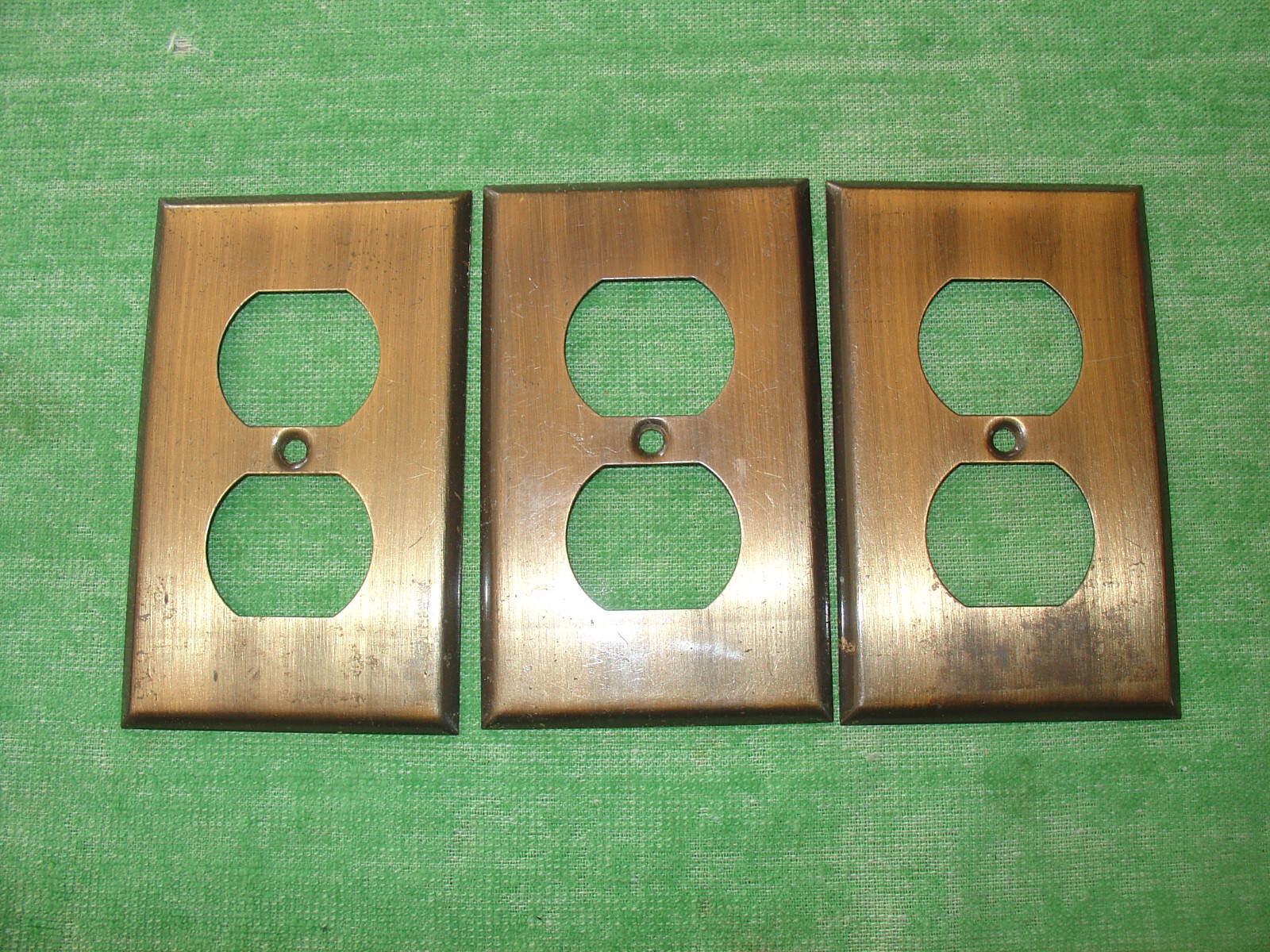 ELECTRIC OUTLET COVER PLATE METAL BRUSHED GOLD COLOR LOT OF 3