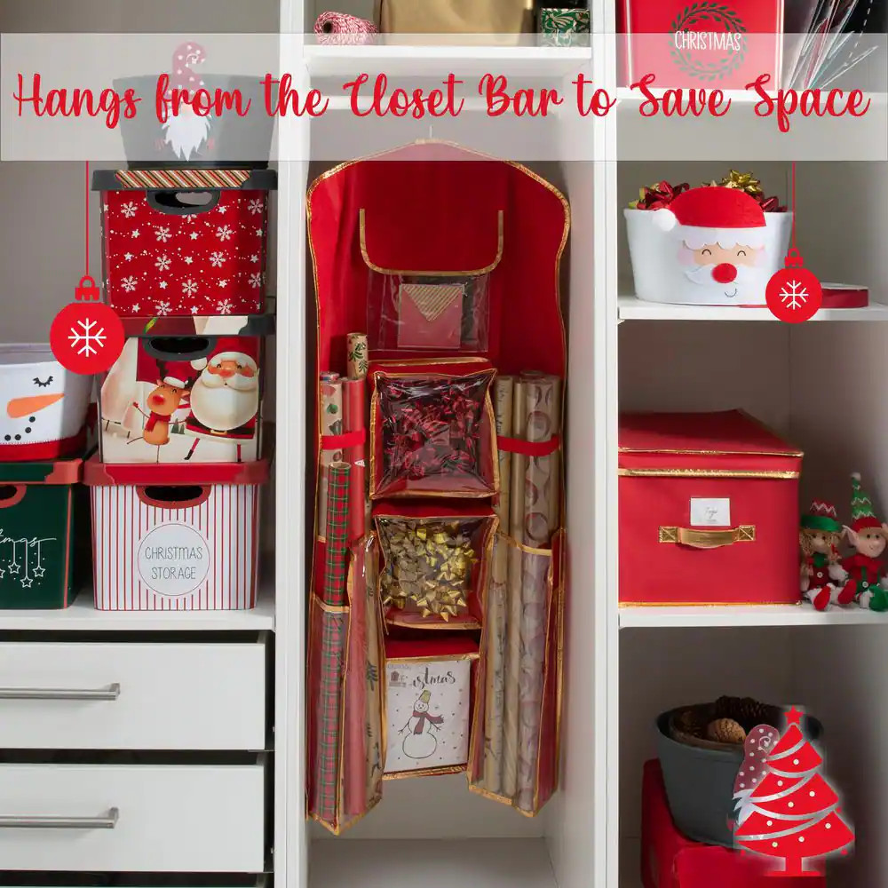 9 Gal. 8-Compartment Hanging Holiday Gift Wrap Organizer