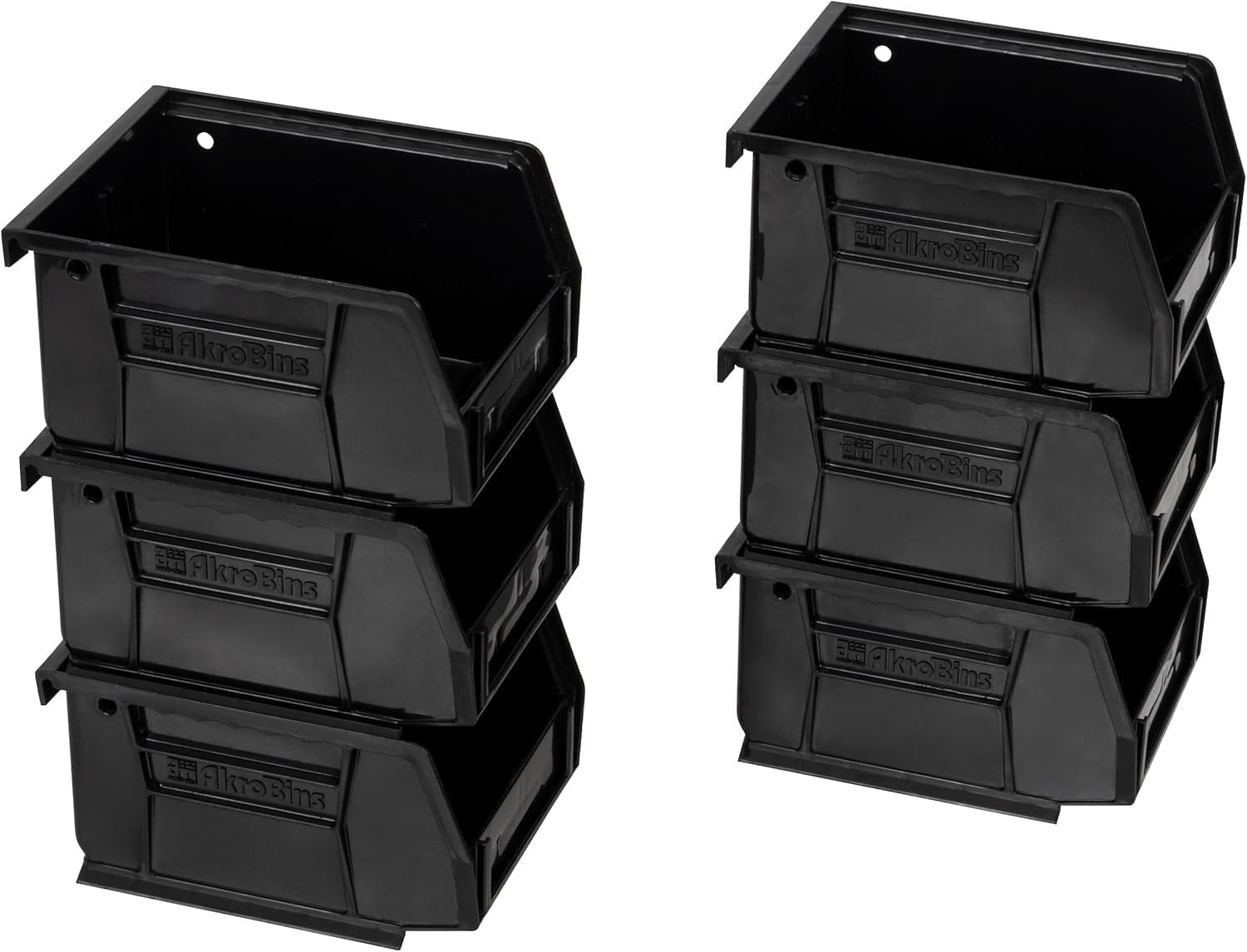 Efficient Organization with AkroBins Stackable Bins - Heavy-Duty, Black, 6-Pack