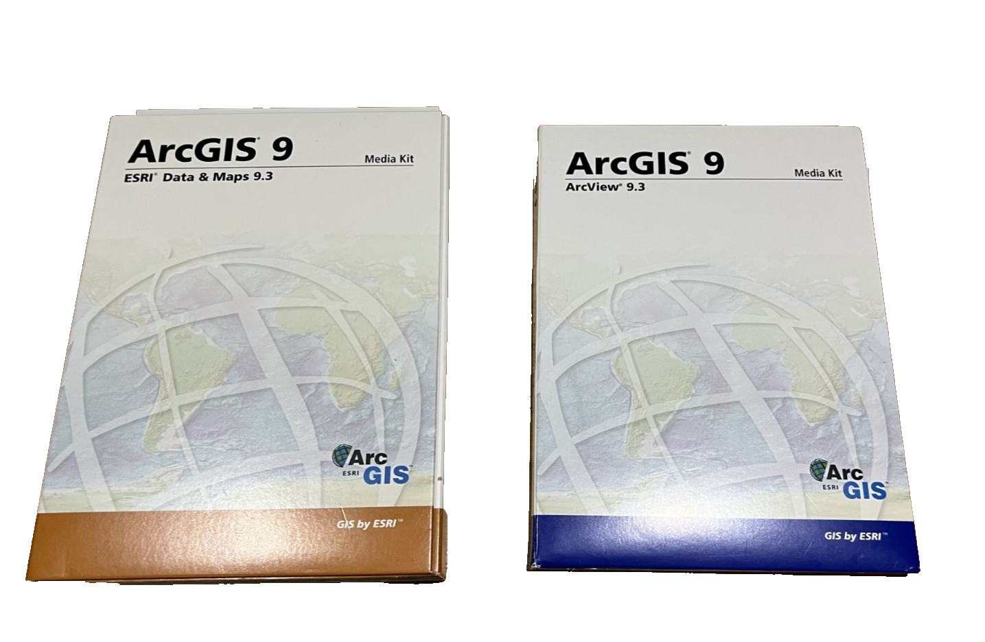 Set of 2 ArcGIS 9 Data & Maps and Arcview 9.3 Media Kit GIS by ESRI DVDs Mapping