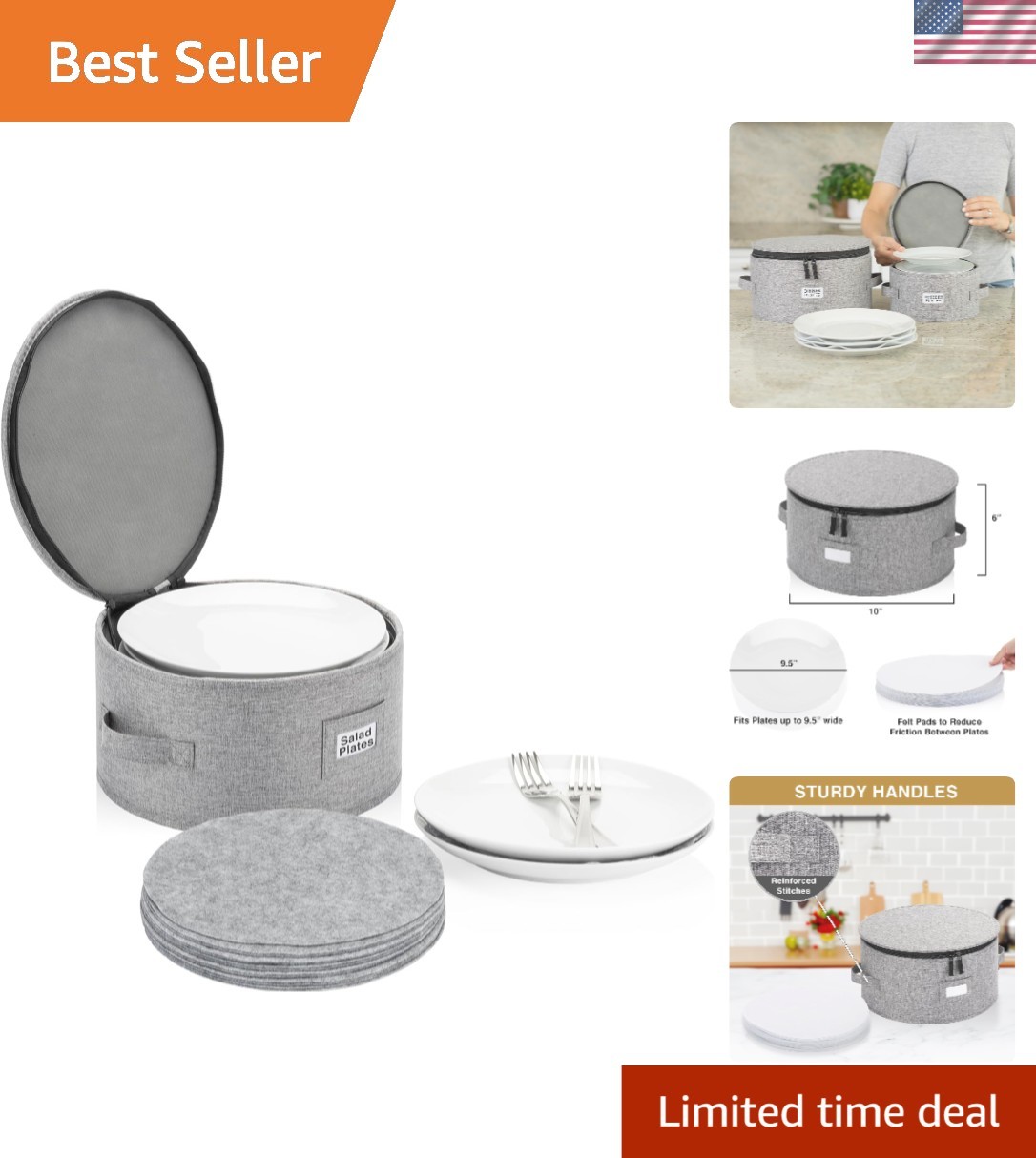 Durable Salad Plate Case - Padded, Stackable, and Water Resistant for 12 Plates