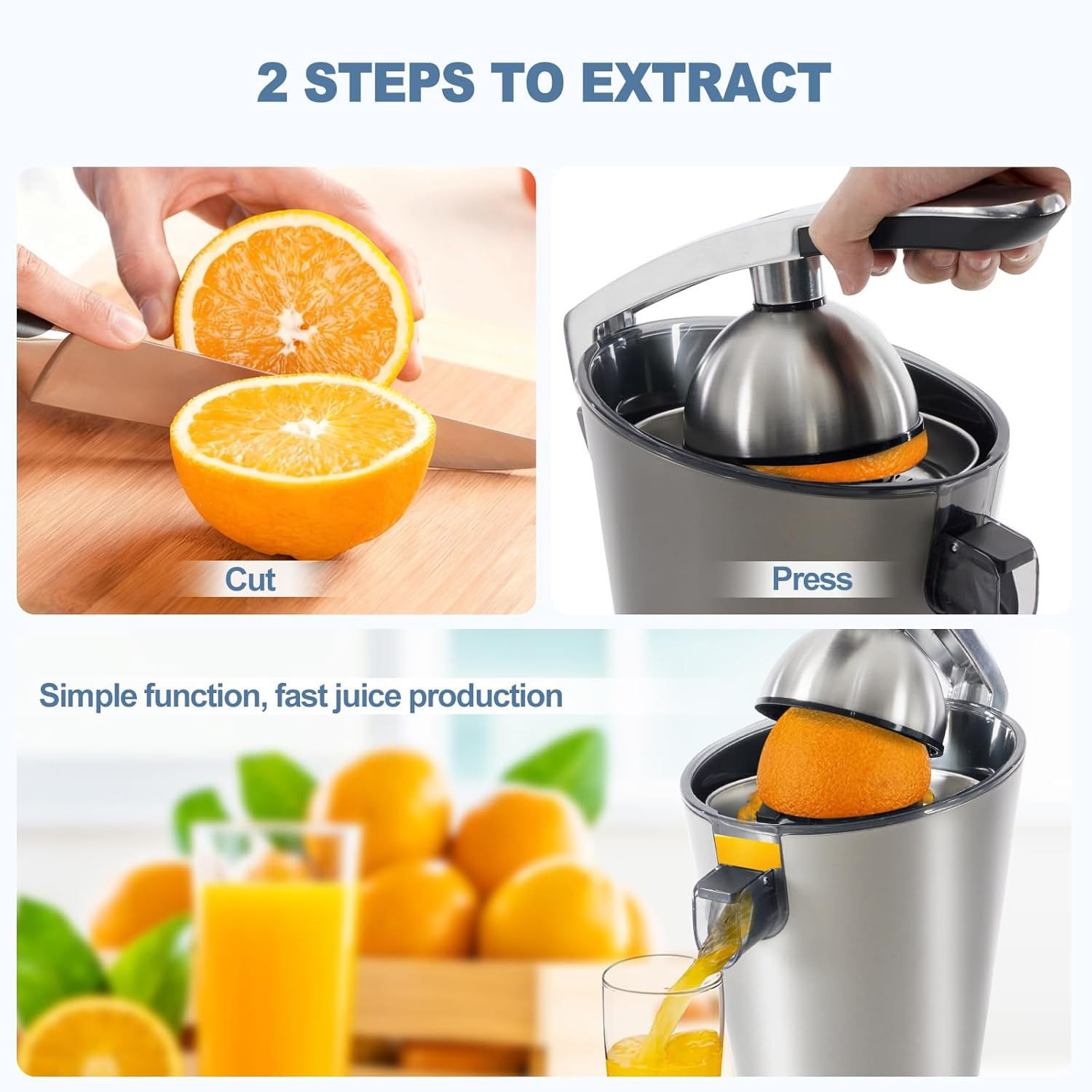 Electric Citrus Juicer, Automatic Orange Juicer Machine & Lemon Squeezer with On