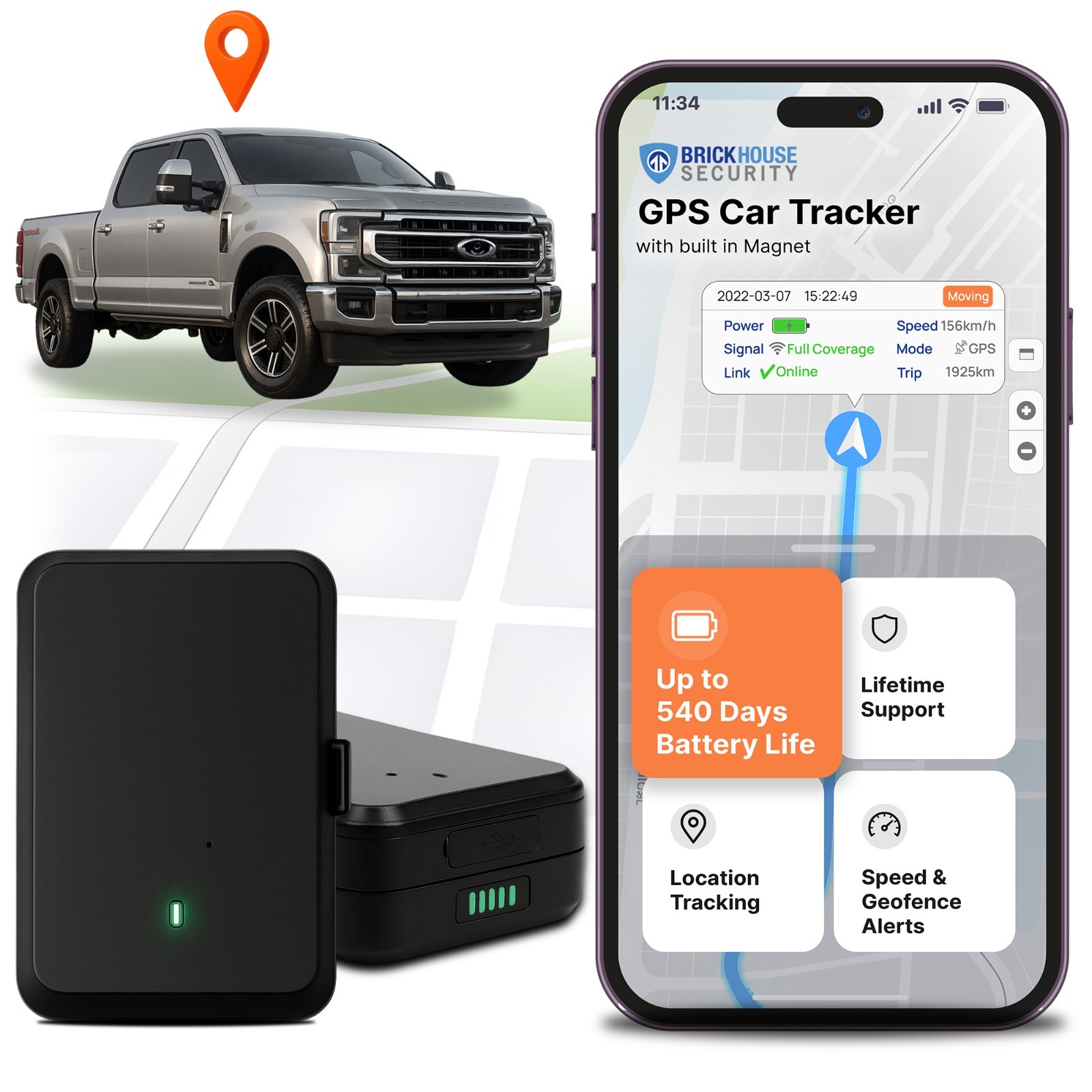 Brickhouse Security EON Odyssey 18 Month Long-Life GPS Tracker for Vehicles