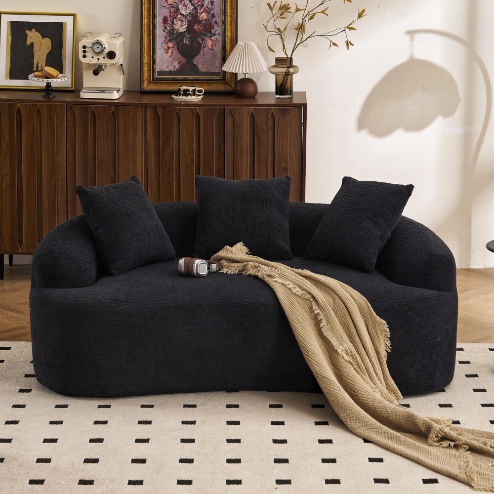 Small Loveseat Sofa 65\" L for Small Spaces w/ Chenille & Compressed Foam