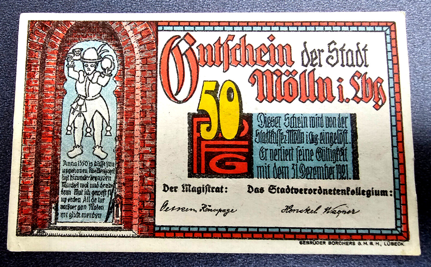 MÖLLN NOTGELD 50 PFENNIG 1921 EMERGENCY MONEY GERMANY BANKNOTE (33347)
