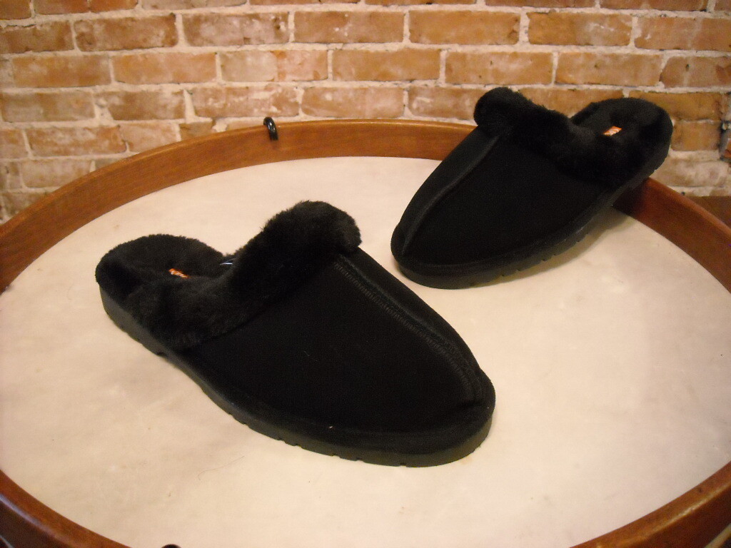 Sporto Jasmine Black Suede & Faux Fur Slipper Mule Shoe Small 5-6 NEW