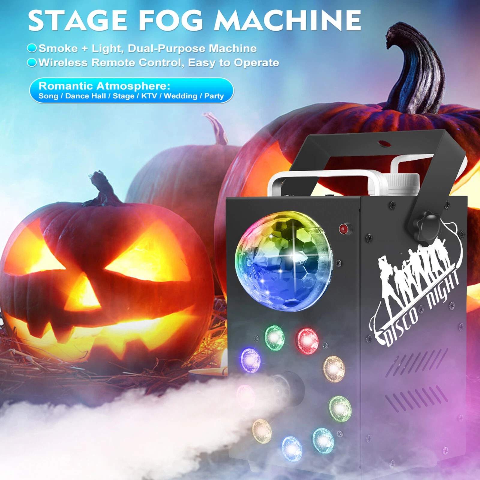 700W Fog Smoke Machine DJ Stage Disco lights Fogger Effect RGB 9 LED 3IN1 Remote