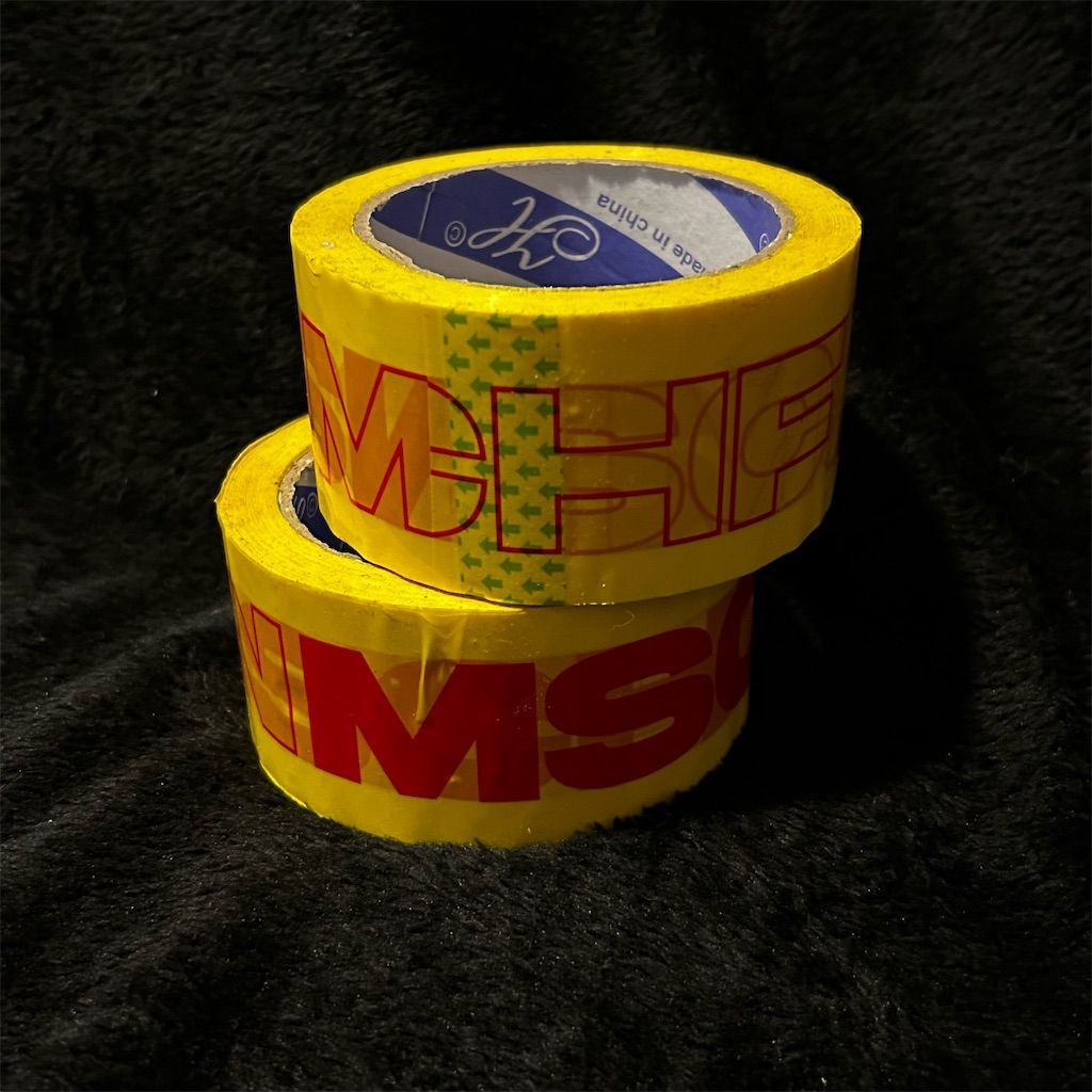 MSCHF Yellow Decorative Tape with Bold Red Lettering - 2 Rolls Set