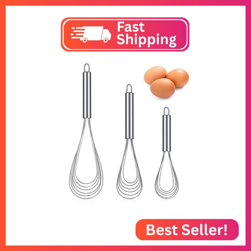Patelai 3 Pieces Stainless Steel Kitchen Flat Whisk Set Stainless Steel Flat Wir