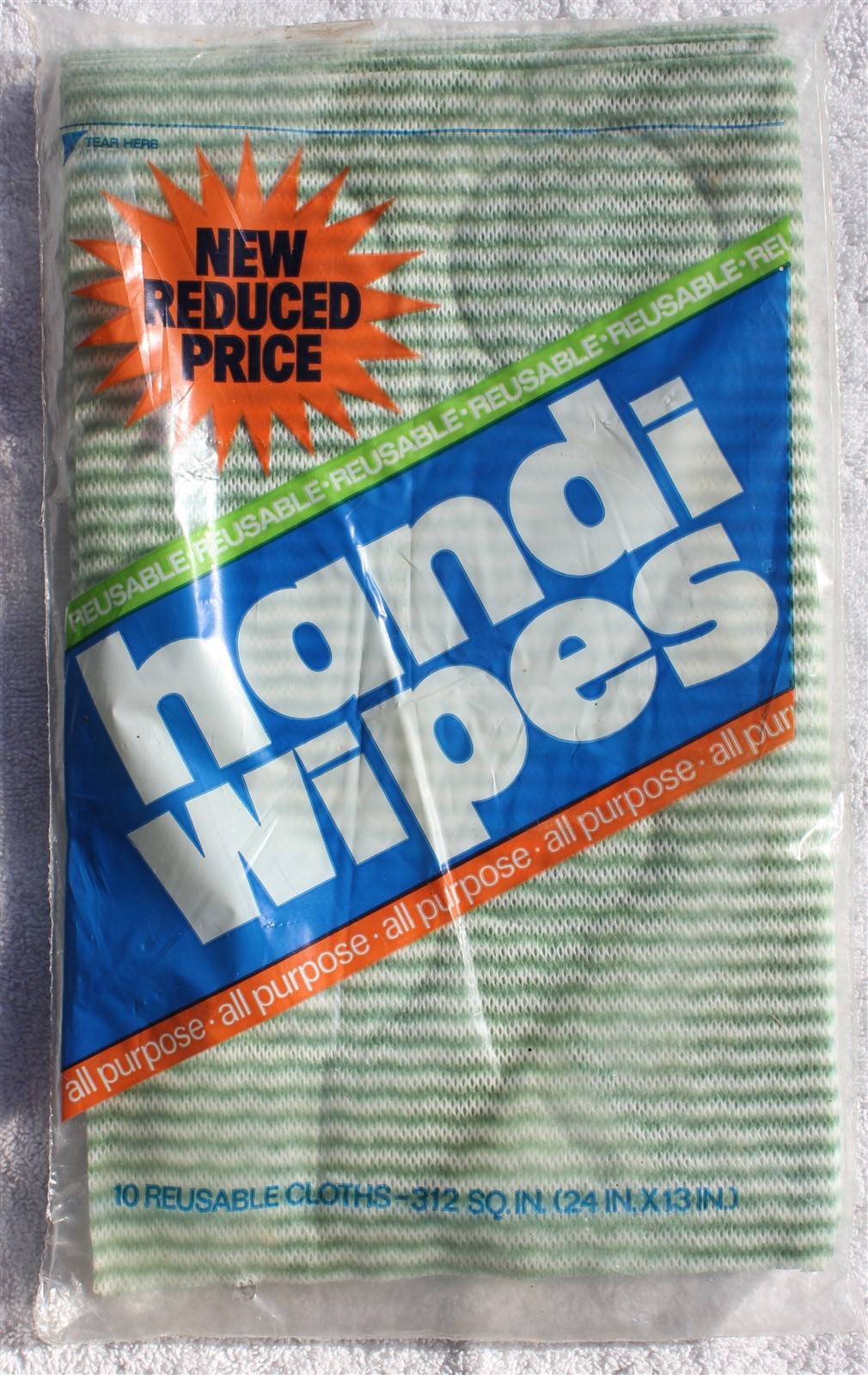 NOS Vintage Handi-Wipes 10 Pack Green White Stripe Reusable All Purpose USA Made