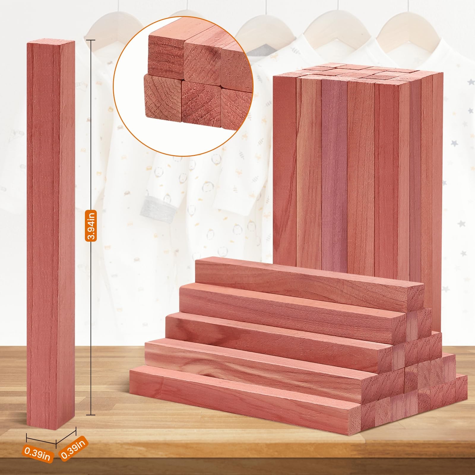 Cedar Blocks for Clothes Storage, 50Pcs Cedar Sticks, Aromatic Red Cedar