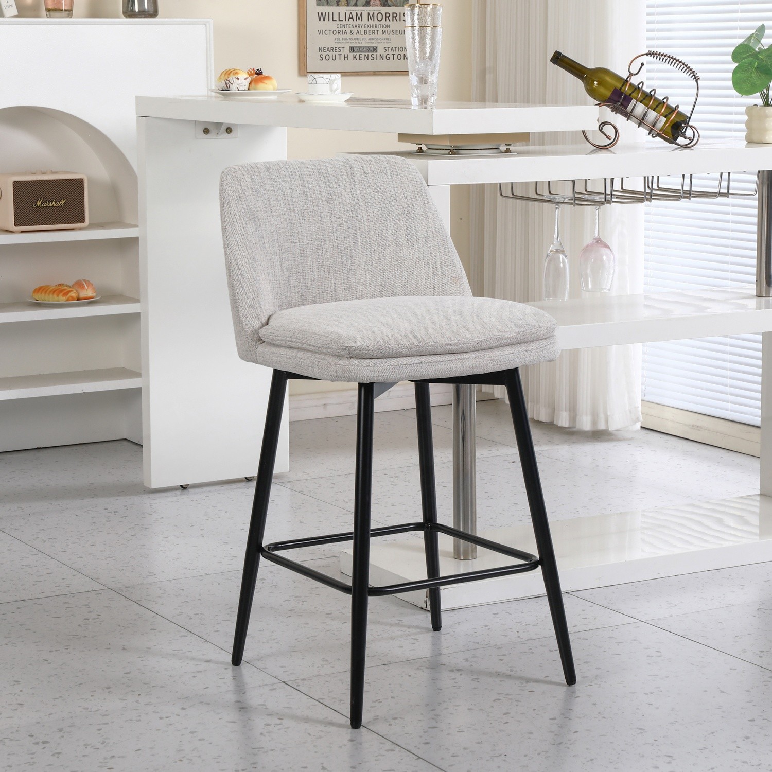 Set of 2 Swivel Upholstered Bar Stools Counter Height Bar Chairs Kitchen Chair
