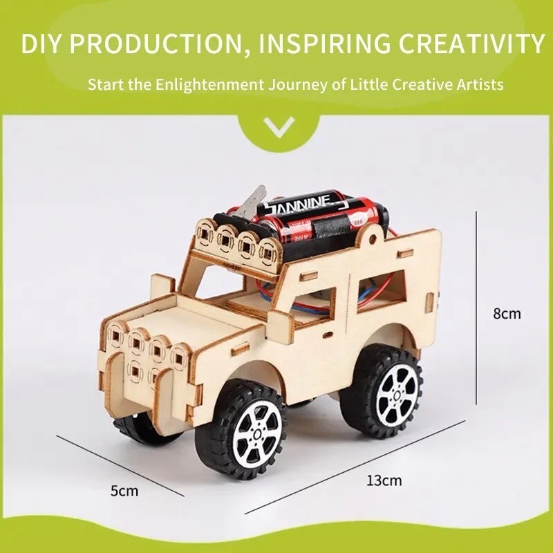 DIY Electric Jeep Wooden Model Kit STEM Science Experiment Educational Toy USA