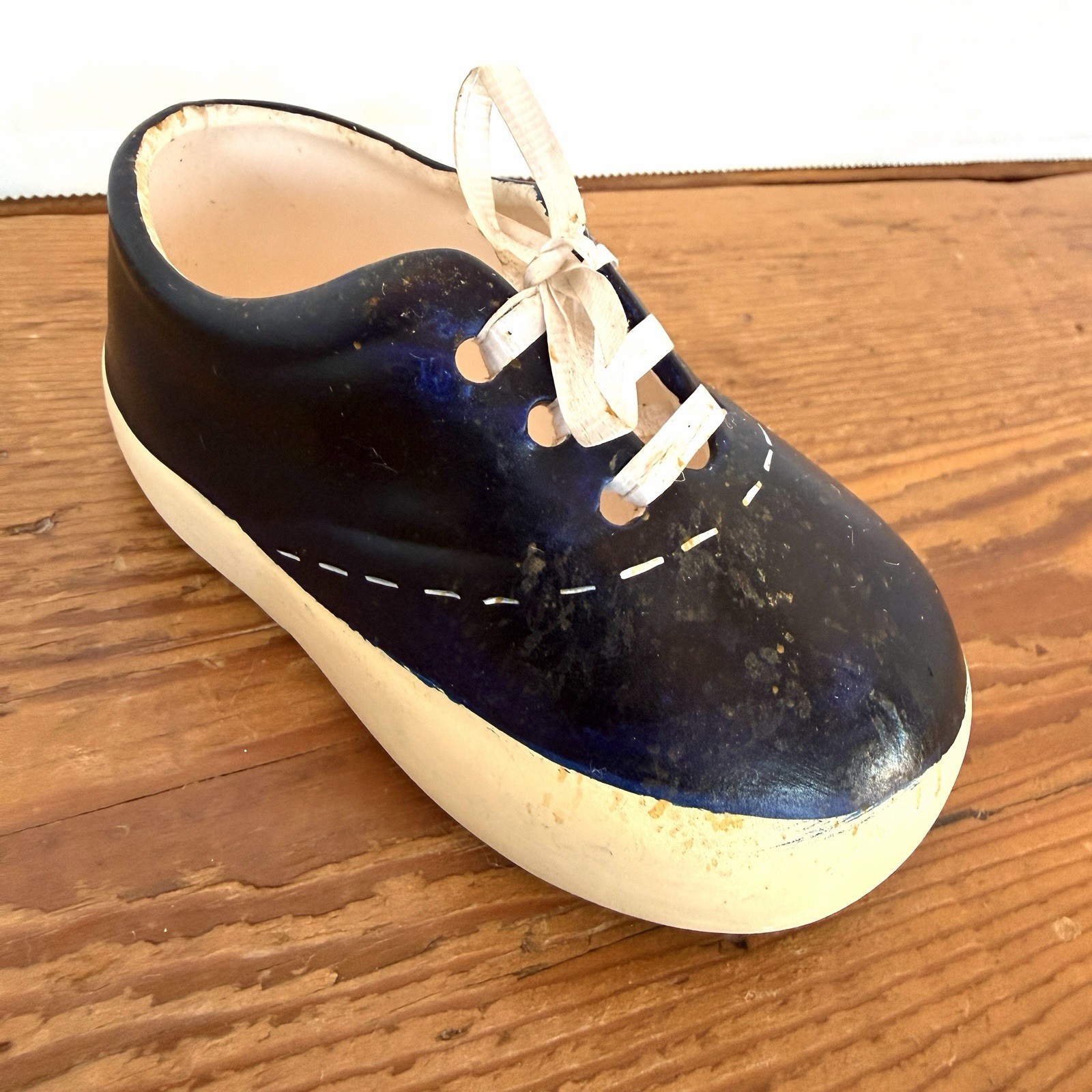 Small Blue And White Ceramic Sneakers Tennis Shoe Decor Planter 5” L Succulent