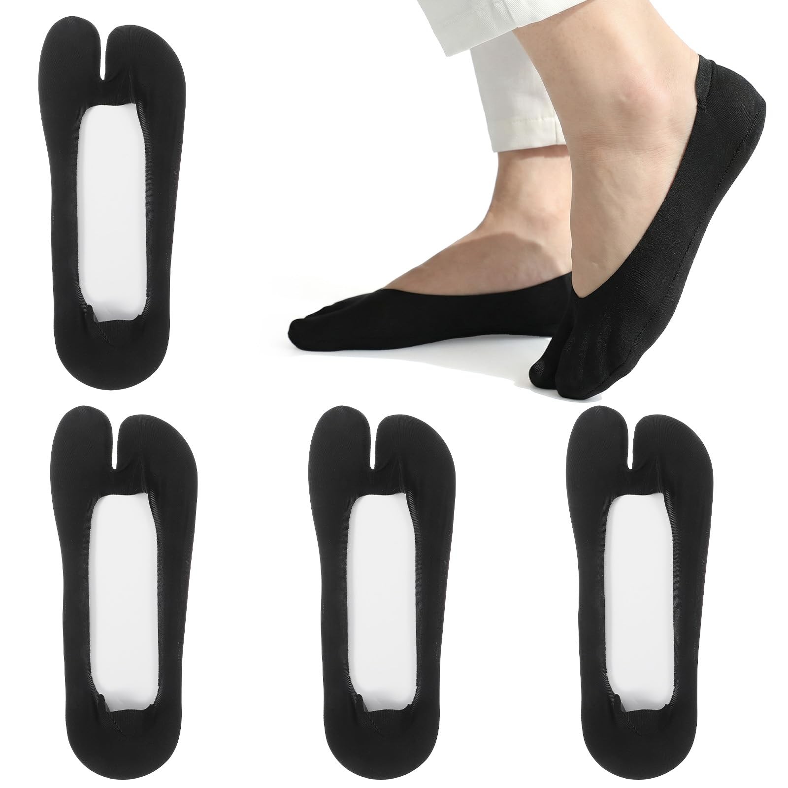 Mabor 4 Pairs Tabi Socks Women, No Show Flip Flop Socks, Non Slip Split Toe S...