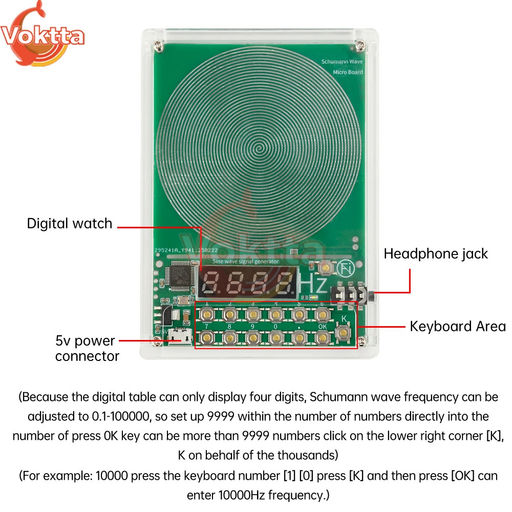For Schumann Wave Generator Pulse Sine Frequency+Audio Output Connector+Case