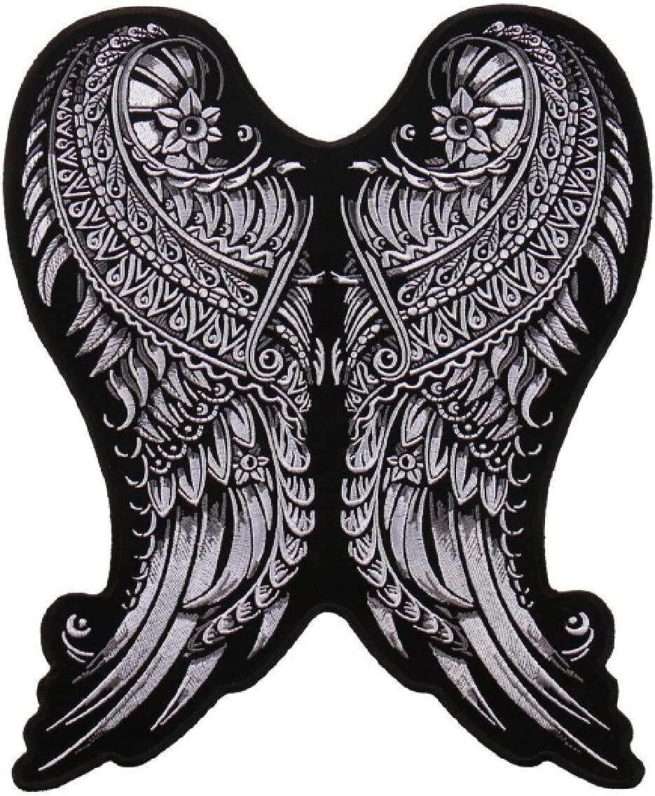 Ornate Angel Wings Ladies Jacket Back Patch - 10.0 X 9.0 Inch  Iron on Sew