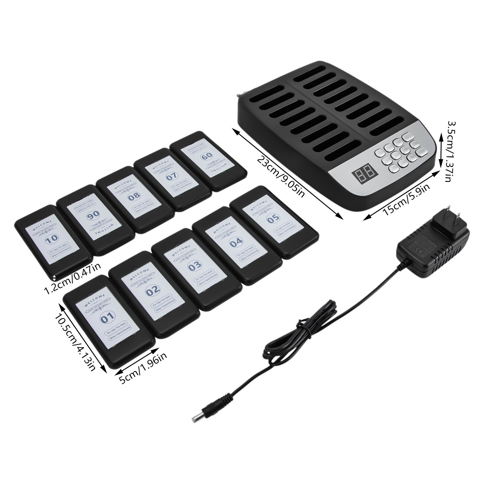 Wireless Restaurant Pager System 10 Beepers Guest Paging Queue Call Black