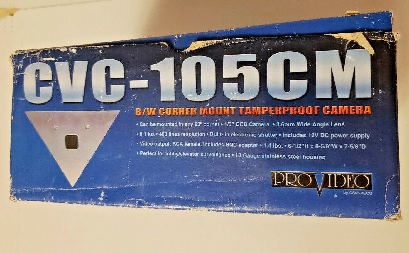 Provideo CVC-105CM B/W Corner Mount Tamperproof 1/3" CCD Camera 3.6MM Lens