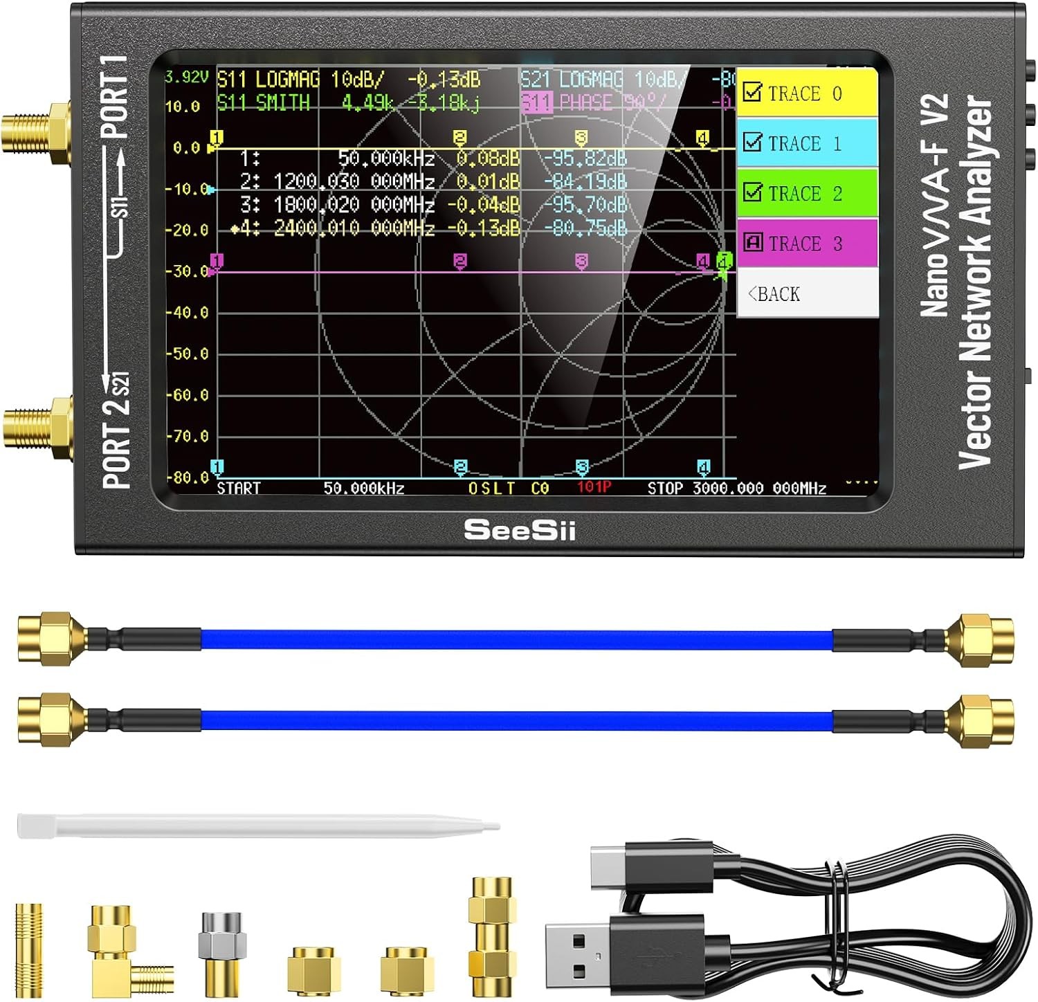 4.3" NanoVNA-F V2 50KHz-3GHz Vector Network Analyzer VHF SWR Antenna Analyzer