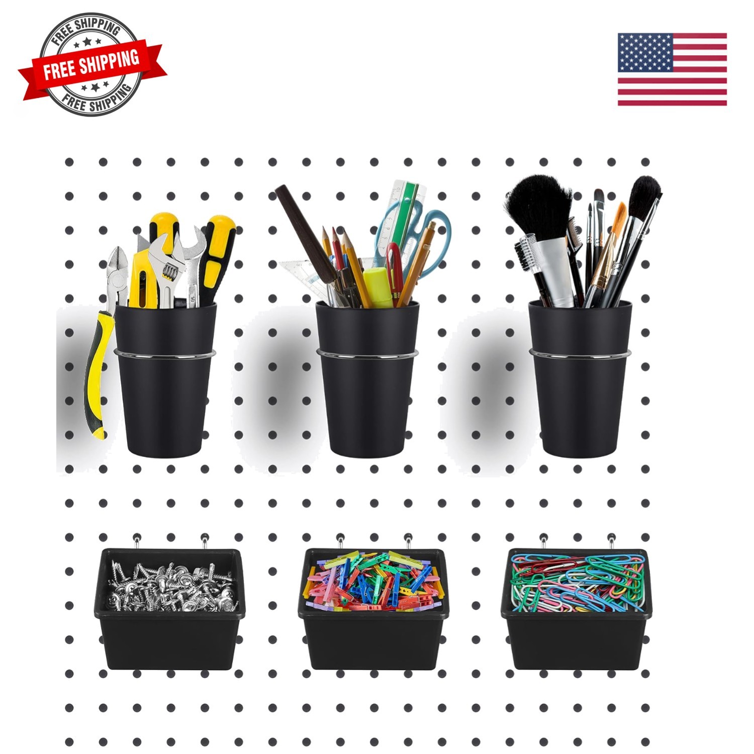 6 Sets Pegboard Bins with Hooks - Pegboard Organizer for Accessories, Tools, ...