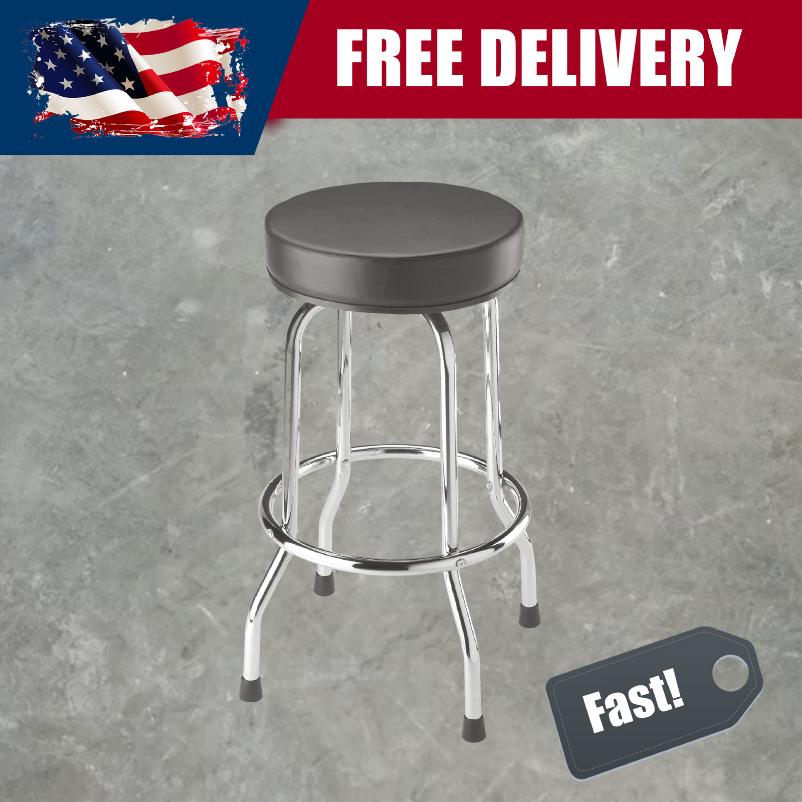 BIG RED Torin Swivel Bar Stool Padded Garage Shop Seat with Plated Legs, Black