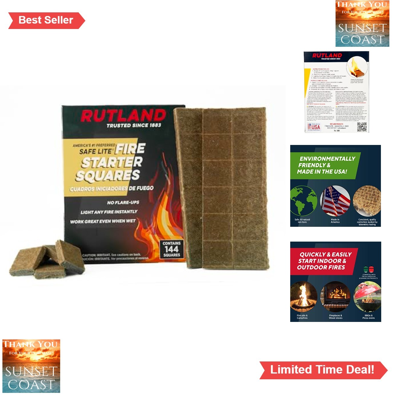 Fire Starter Cubes 144 Count Wood Wax Odorless Charcoal Grill Campfire BBQ