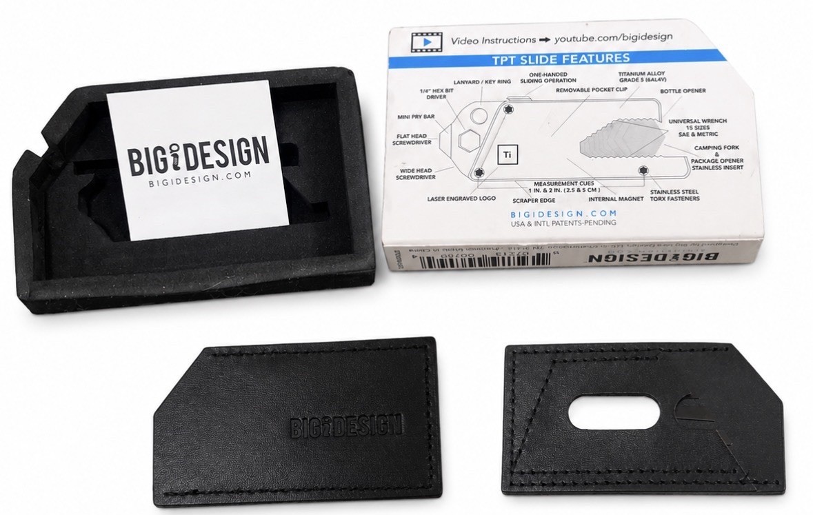 BIGiDESIGN TPT Slide Leather Sheath, Box & Packaging ONLY – No Tool/Blade NEW