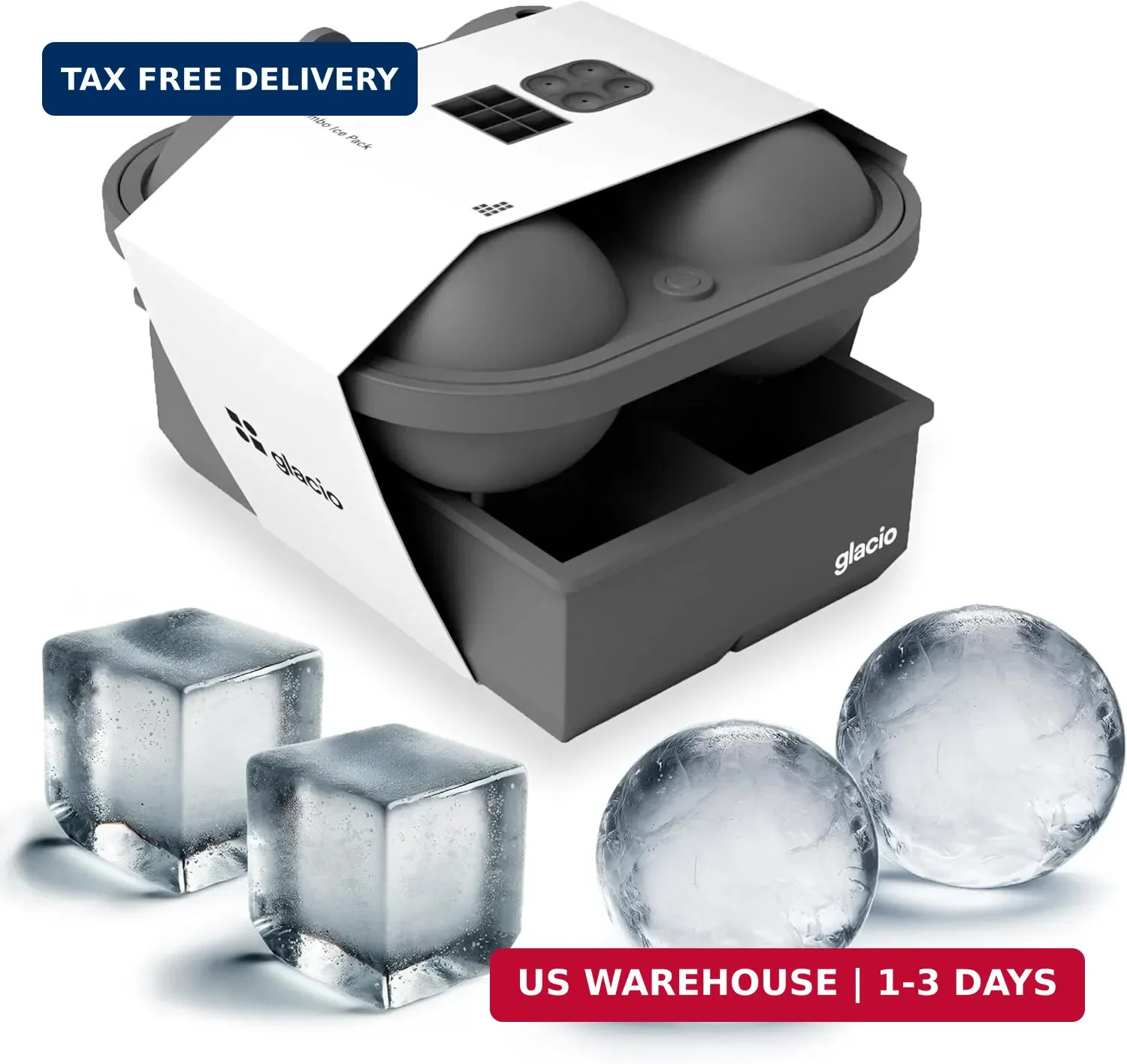 Ball Ice Cube Tray and Big Ice Cube Molds for Whiskey, Slow-Melting, 100% Silico